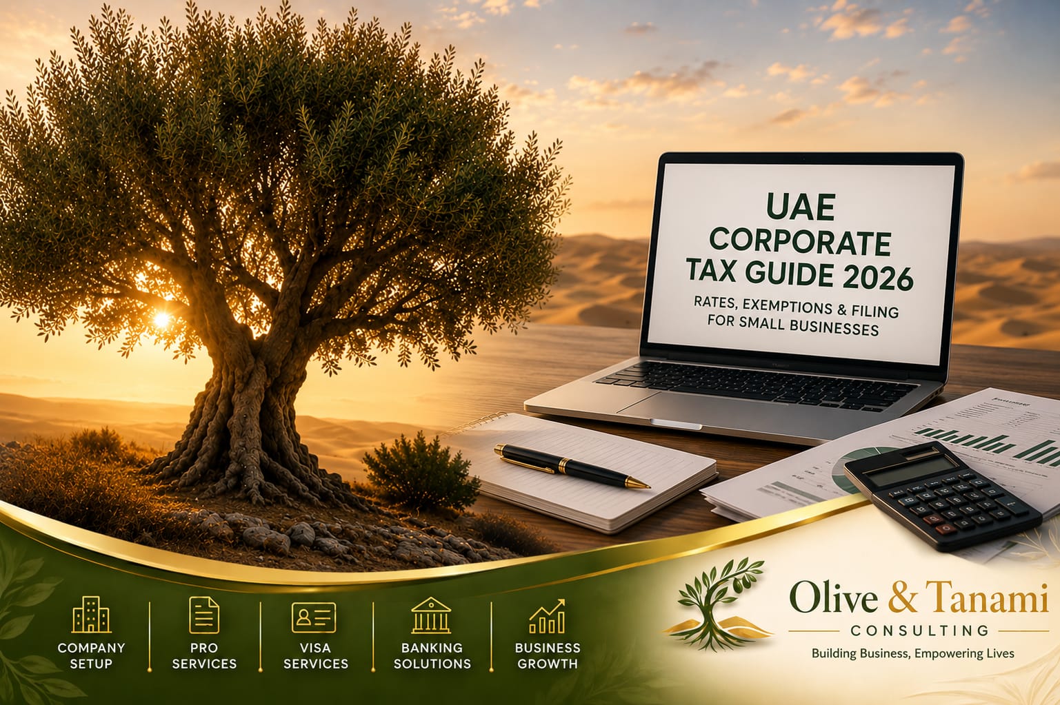 UAE Corporate Tax Guide 2026 showing tax rates, exemptions, and filing process for small businesses